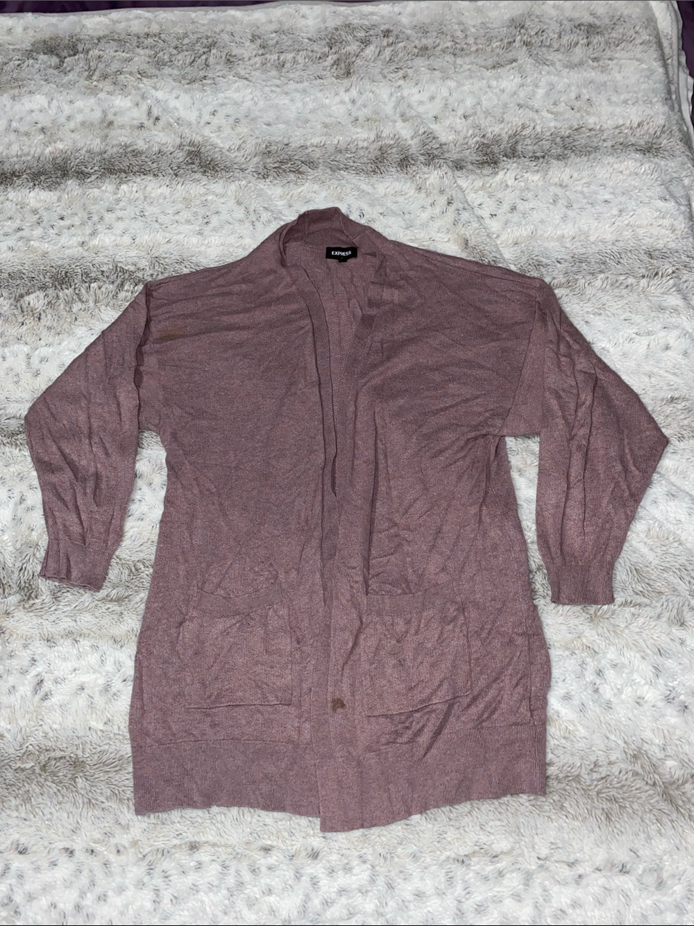 Express Mauve Long Open-Front Cardigan